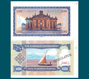 100 Francs/500 Rupees rev.