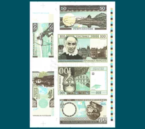 20 Balboas/50 Kroner/100 Francs original