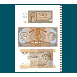 20 korún/500 korún/100 Drachmas