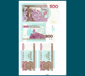 500 Francs/200 Lire/10 Korún rev.