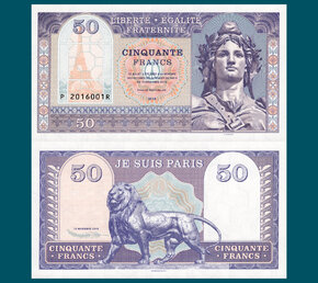 50 francs France / Je suis Paris / modrá verzia